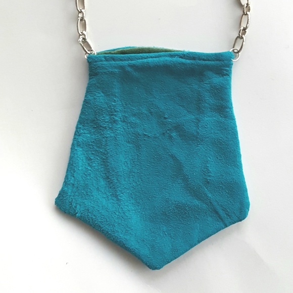 Suede Pouch Reversible Turquoise Green Chain Teeny Bag or Necklace - Picture 5 of 7